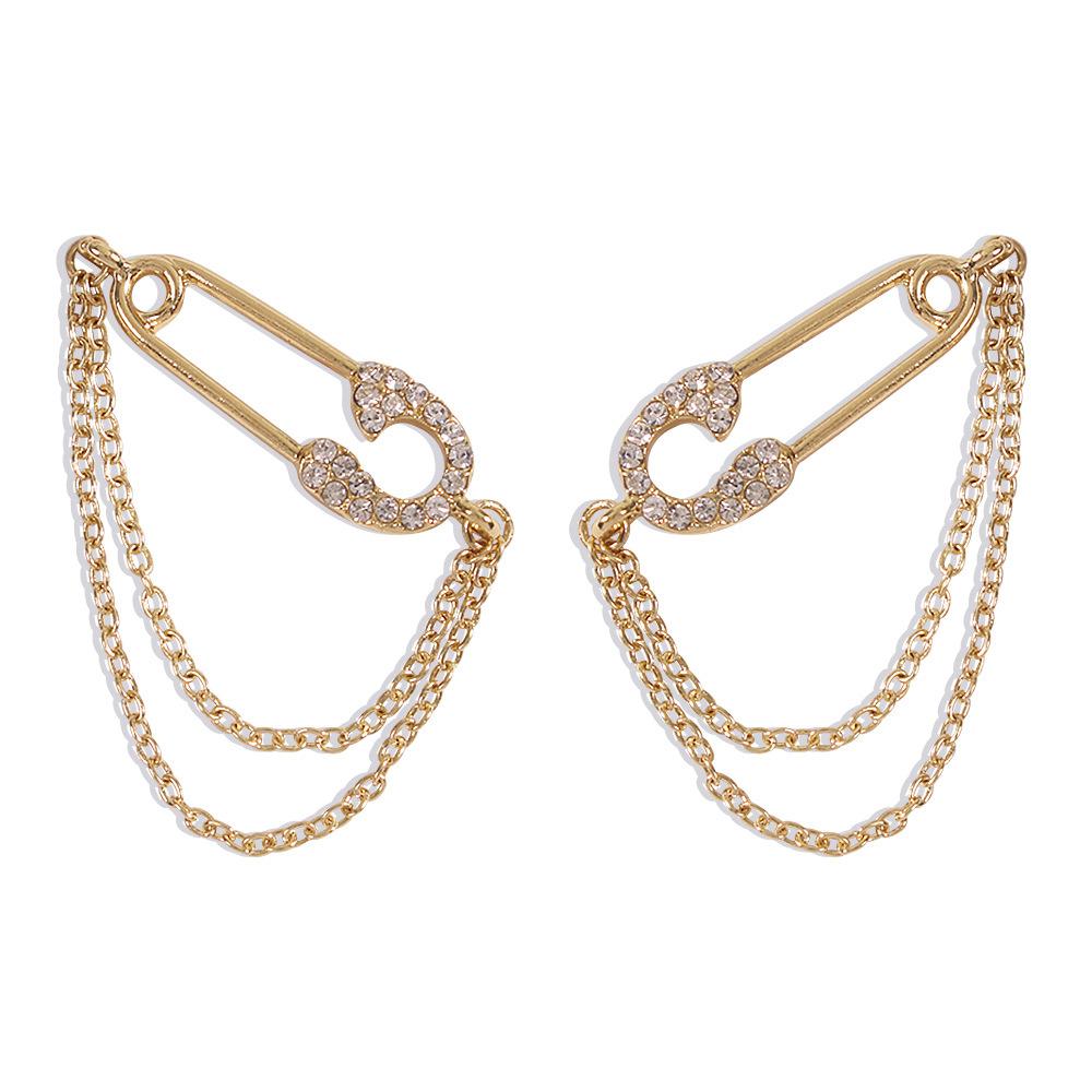 

Новые минималистичные женские серьги-скрепки с кисточками и цирконием-цепочкой