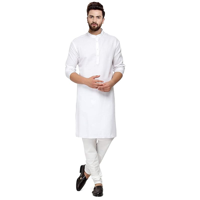 Ashtang Department1 Cotton Blend Solid Regular Fit Kurta Pyjama (Pln K Wht White )