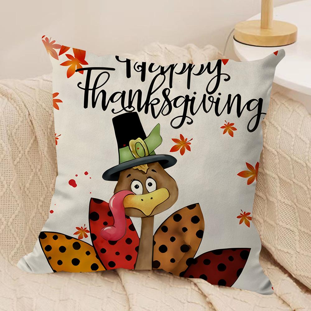 Thanksgiving Day COOL Cushion Cover Silky Short Plush Invisible Zipper Dustproof Sofa Pillow Case For Home Decor