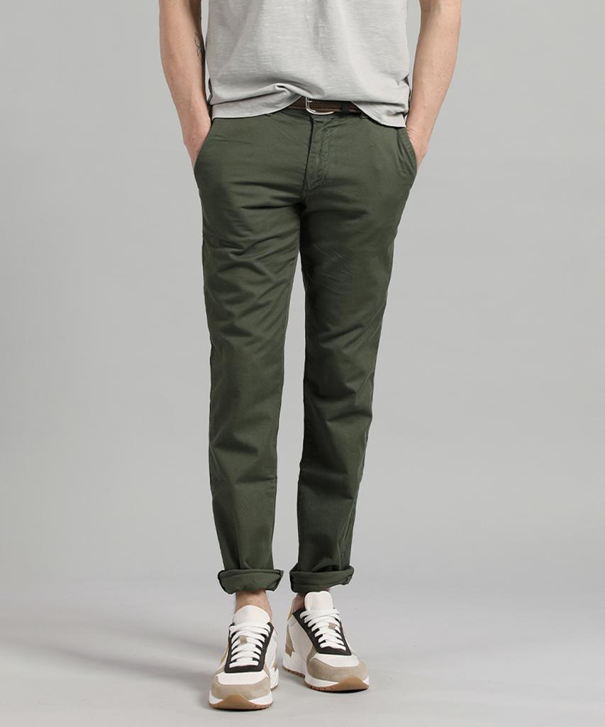 PANICALE Khaki Twill Cotton Dyed Slim Fit Chino Pants