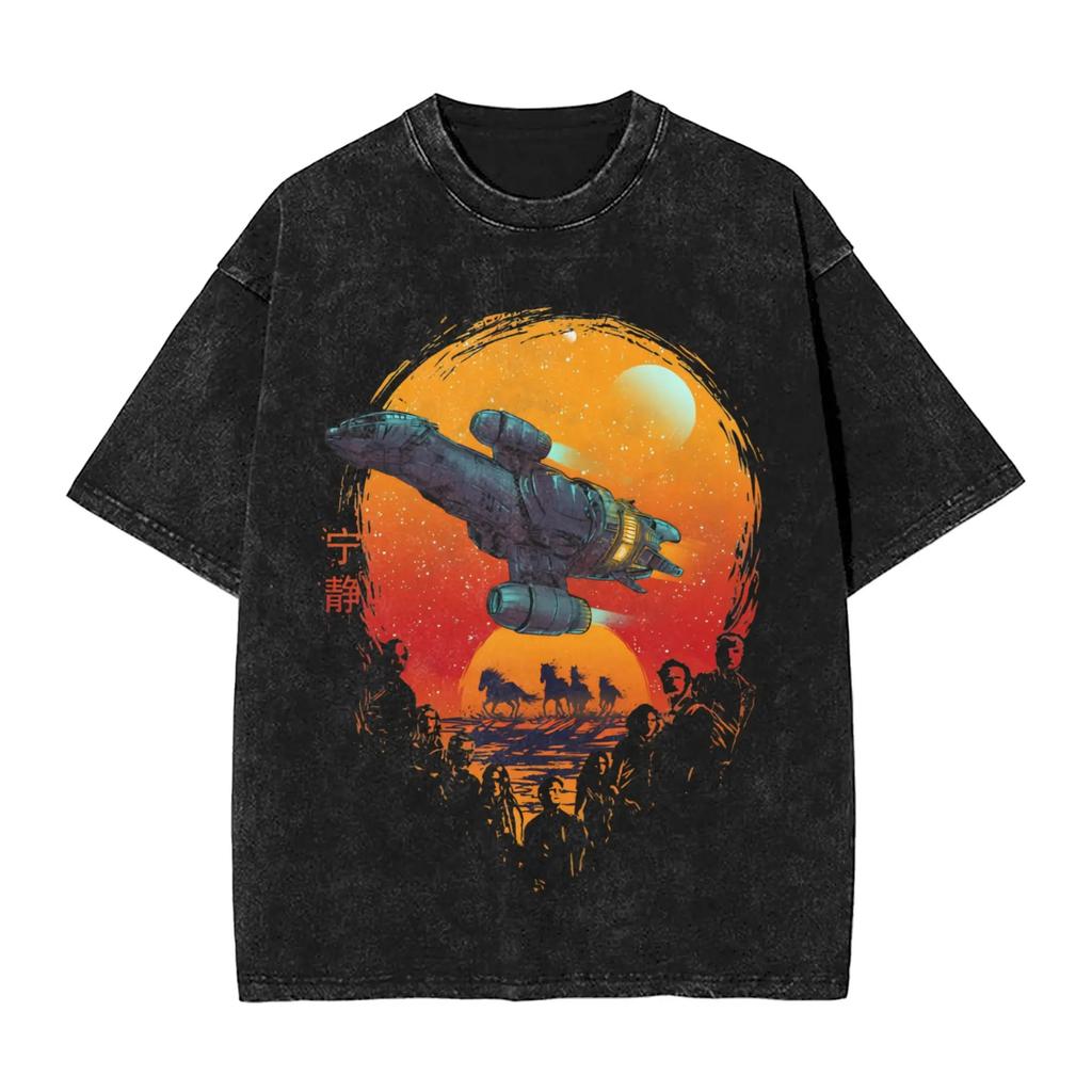 Classic TV Firefly Still Serenity Graphic Print Vintage Washed Tshirt Women Men Summer Tee Cotton Streetwear YK Oversized Tops