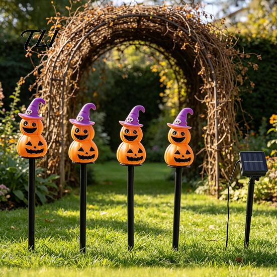 Festive Outdoor Lighting 4Pcs/Set Halloween Solar Ghost Stake Light, 4-in-1 Pumpkin with LED Lights Lights, Waterproof Decorative Lamp for