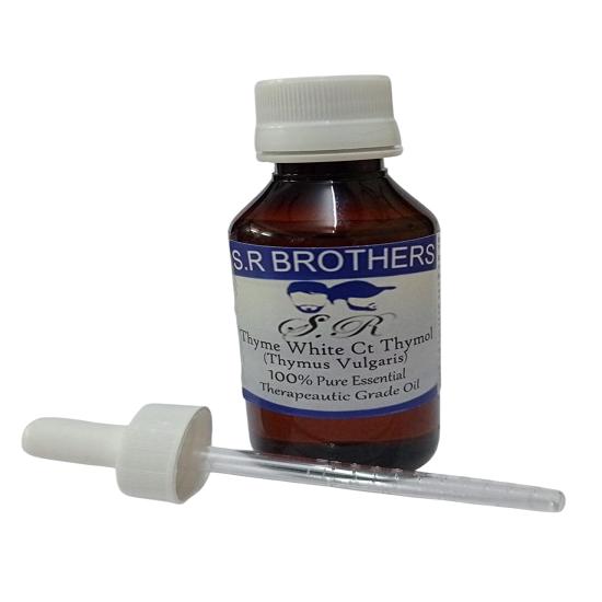 

S.R Brothers Thyme White Ct Thymol (Thymus Vulgaris Ct Thymol) Pure & Natural Therapeutic Grade Essential Oil Plastic with Dropper 10 ml