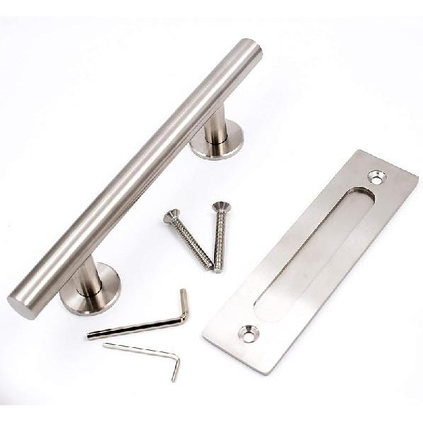 goldenwarm 12 in Sliding Barn Door Handle and Flush Pull Set-7 Inch Hole Centers Brushed Nickel Heavy Duty Hardware Stainless Steel, 1 Pack 1