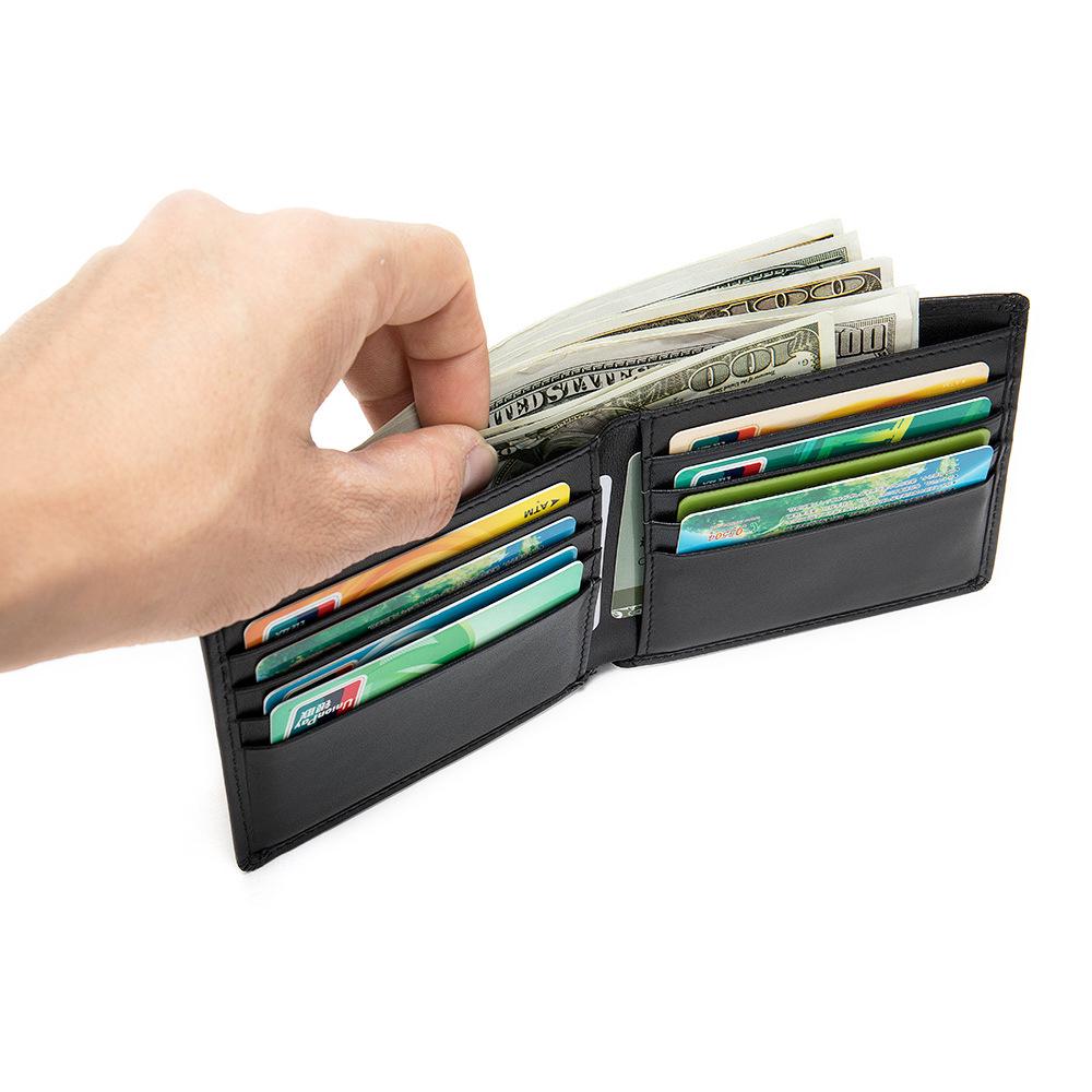 Men's Genuine Leather Short Wallet - Anti-Magnetic RFID Card Holder, Retro Black Coin Purse