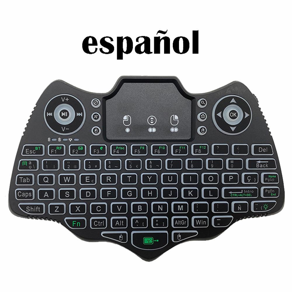 V18 Mini Wireless Keyboard Bat 2.4G BT Touch 7 Color Backlit French Spanish Russian Air Mouse Keyboard Gift for Android TV Box