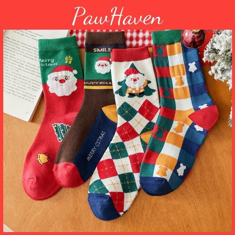 Cartoon European Trendy American Santa Mid Tube Socks – Red Cotton Christmas Socks For Men Women