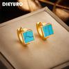 DIEYURO 316L Stainless Steel Small Square Blue Stone Hoop Earrings For Women New Simple Girls Ear Buckle Jewelry Party Gifts