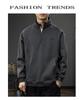 Heren Herfst Retro Geborduurde Zware Half-Ritssluiting Losse Pasvorm Opstaande Kraag Hoodie Pullover