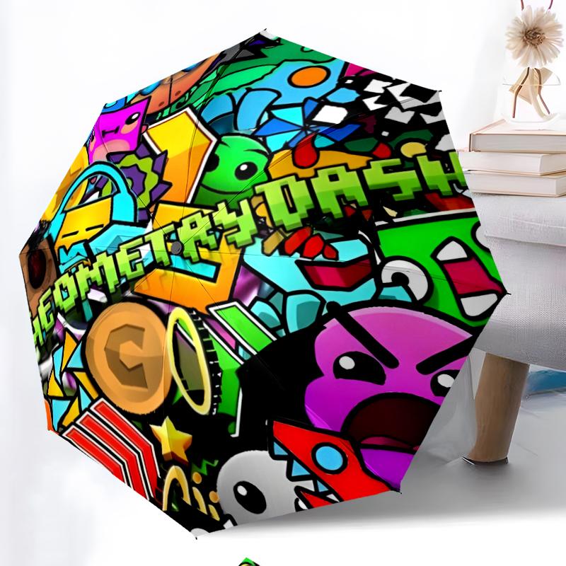 Geometry Dash Fashionable Automatic Opening/Closing Folding Umbrella. Portable and Foldable, Ideal for Gift, Travel, and Daily Use.