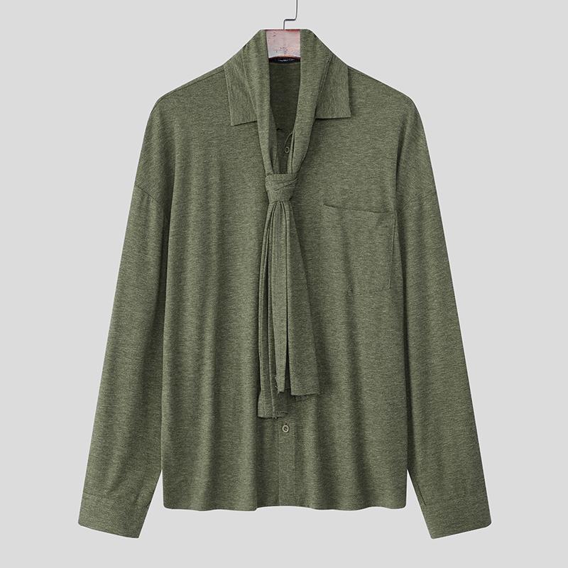 INCERUN Spring Men Tie-up Long Sleeve Casual Loose Oversized Pullover T-shirts Tops