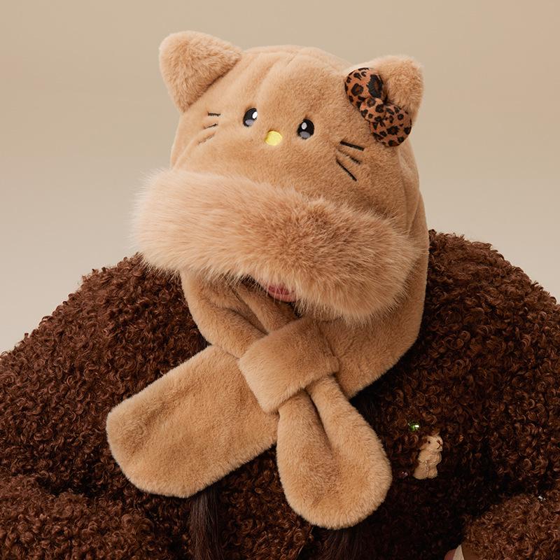 Мультяшный набор шапка, шарф и перчатки Labubu - Милый, плюшевый, ветрозащитный и теплый