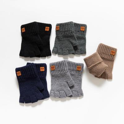 Camel Wool Gloves Half-finger Fleece Thickened High-end Men's Warm and Cold-proof Winter Cycling Writing Gloves