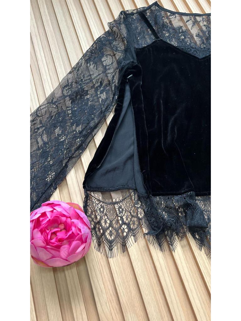 Spring 2021 Mulberry Silk Velvet V-Neck Lace Top (Sizes S-XXL)