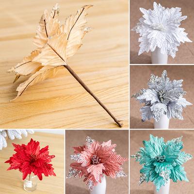 1PC Silver Christmas Flower 25cm Sequin Flower Simulation Cloth Xmas Tree Decor Gold