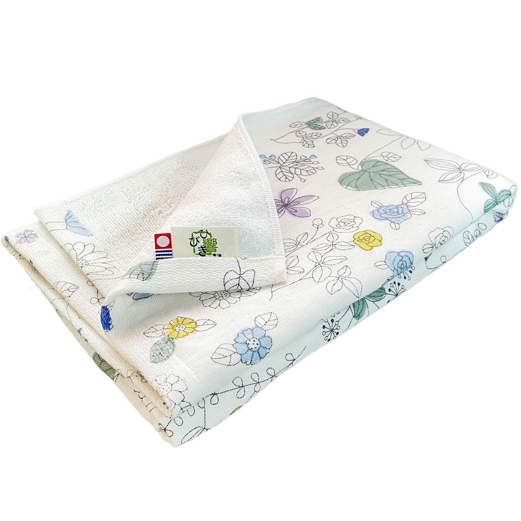 Imabari gauze bath floral made in 60x120cm towel, towel, towel, pattern, Lilica, blue, Japan, 100% cotton,