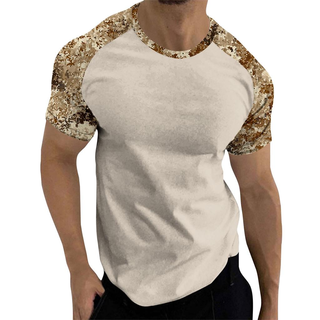 Camouflage Style Printed Raglan Sleeves Men's Short Sleeved Top