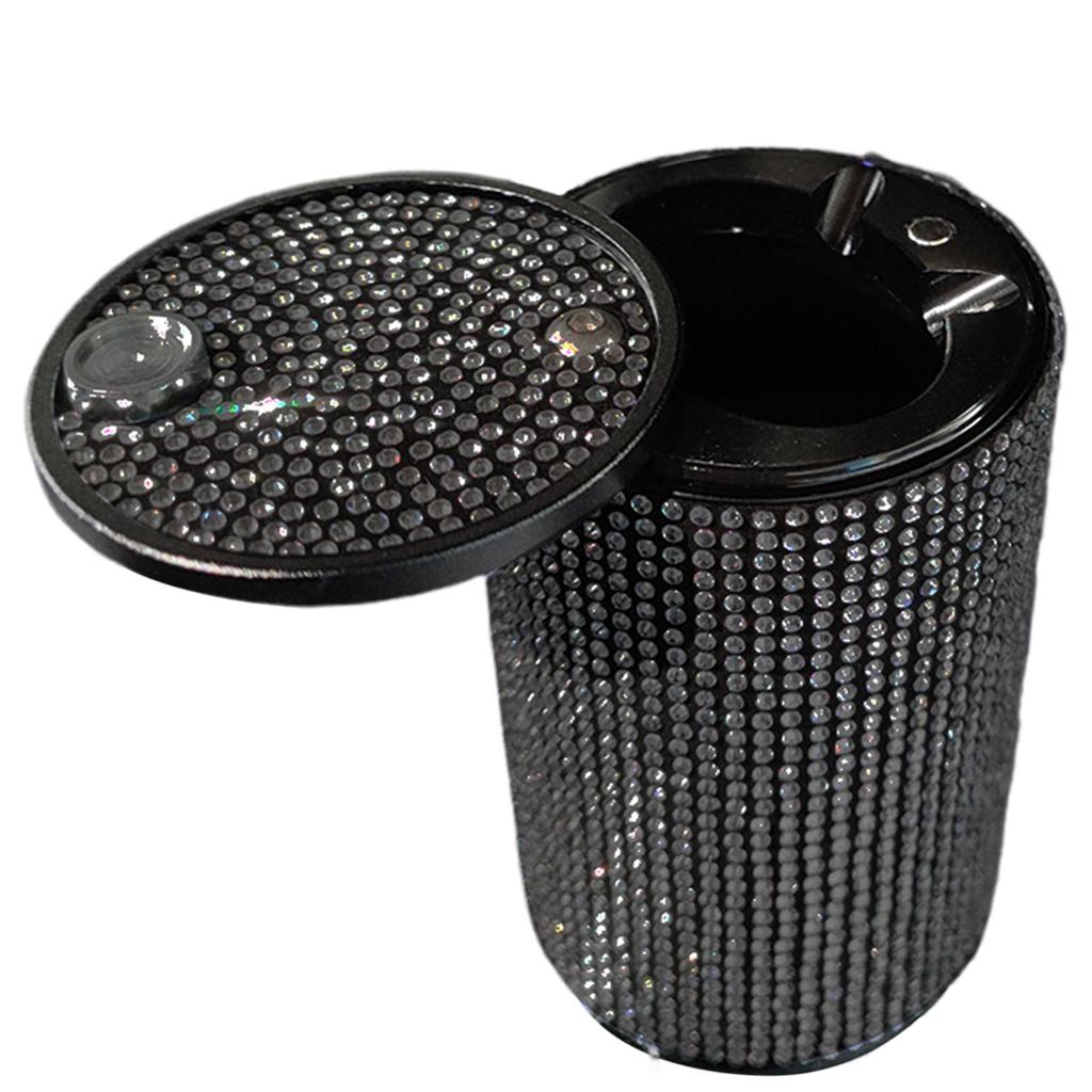 Rhinestone Inlaid Portable Car Ashtray Detachable Metal Large Capacity Sealed Ash Cup 10x6cm Bling Auto Interior Accessory