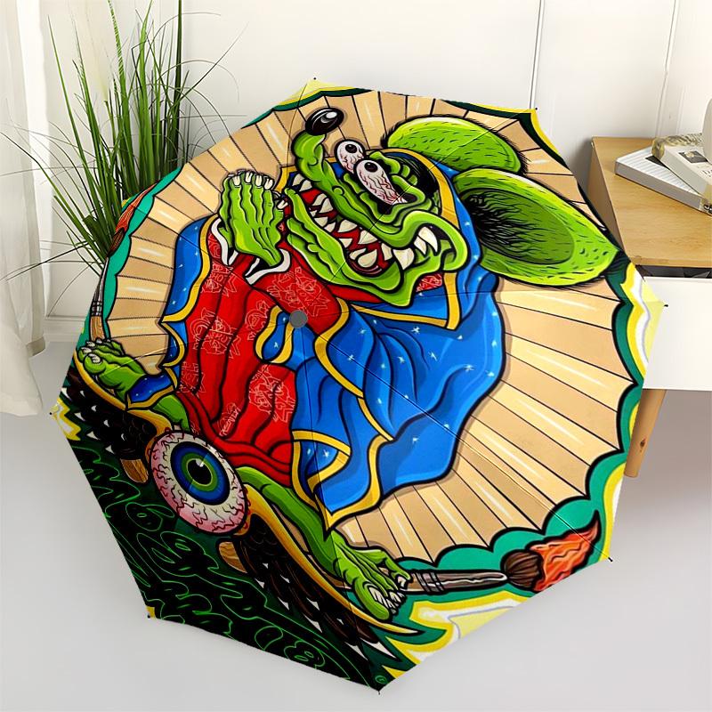 

Rat Fink Themed Automatic Opening and Closing Umbrella, Compact Travel Umbrella, Lightweight and Portable, Suitable for Beach Commuting Busi