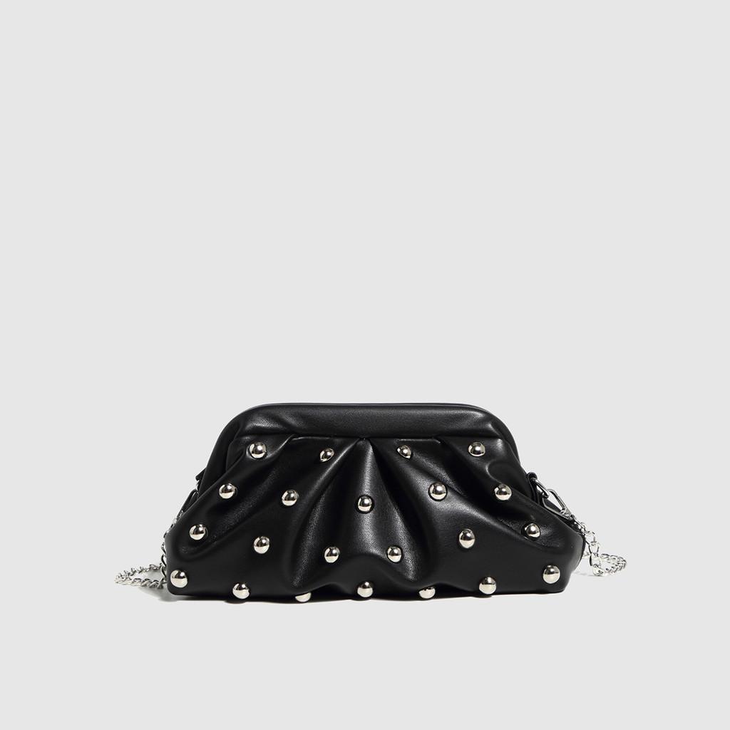 Ielgy Pleated Dumpling Bag Rivet Chain Shoulder Messenger Bag