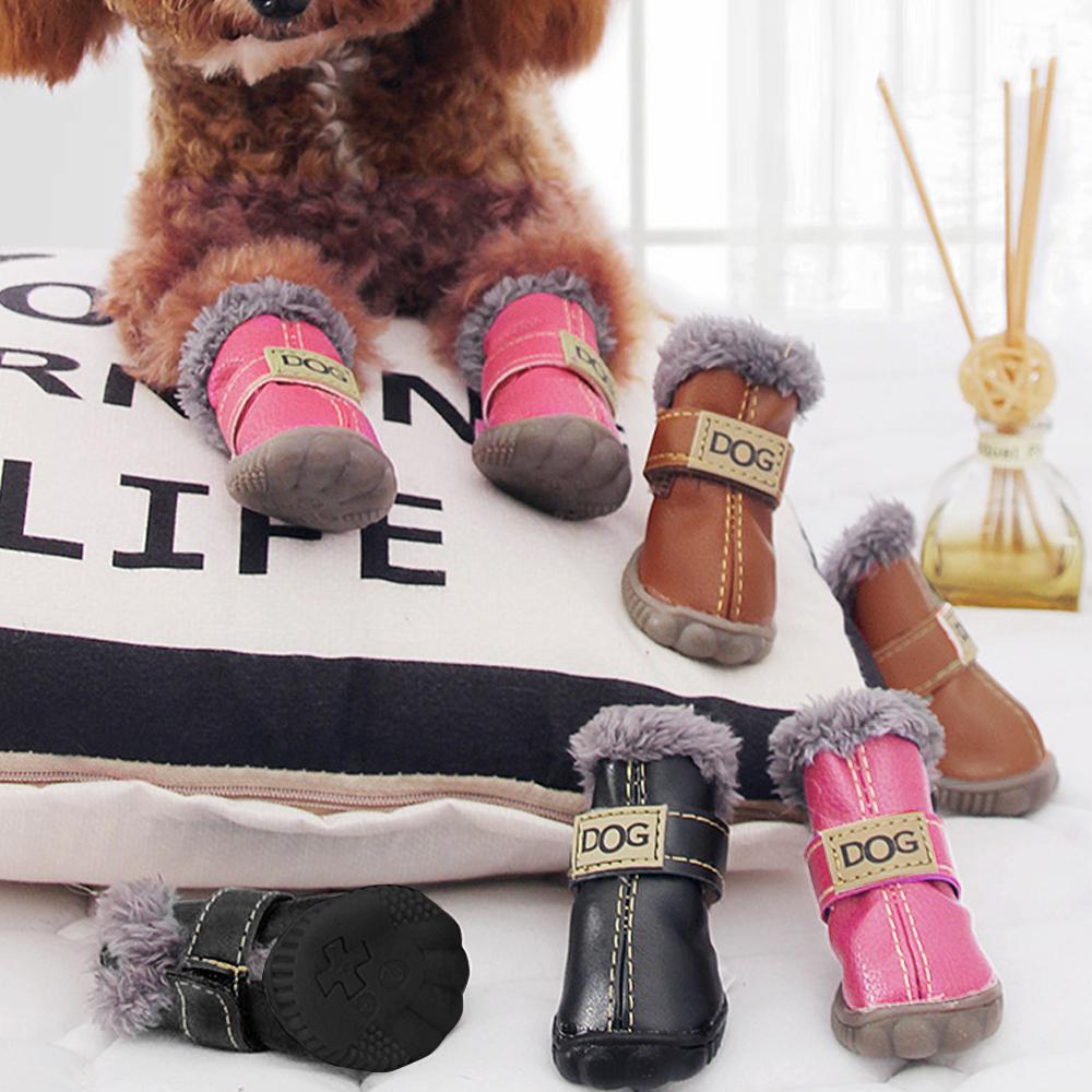 Classic Plush Linning Small To Large Dog Shoes with Hook Loop Closure Bulldog Booties Plush Outdoor Non-Slip Pet Puppy Winter S