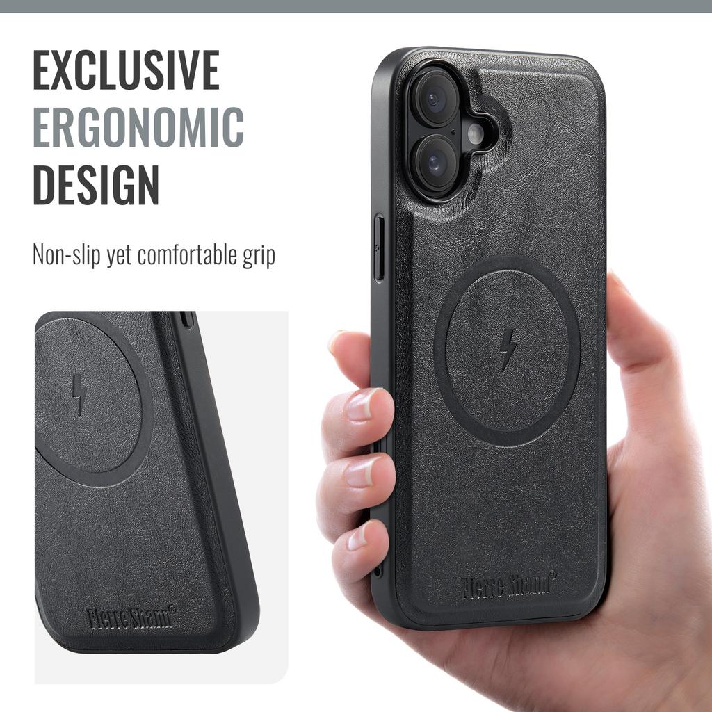 FIERRE SHANN 025 Style For iPhone 16 Case Leather+TPU Detachable Card Slots Phone Cover