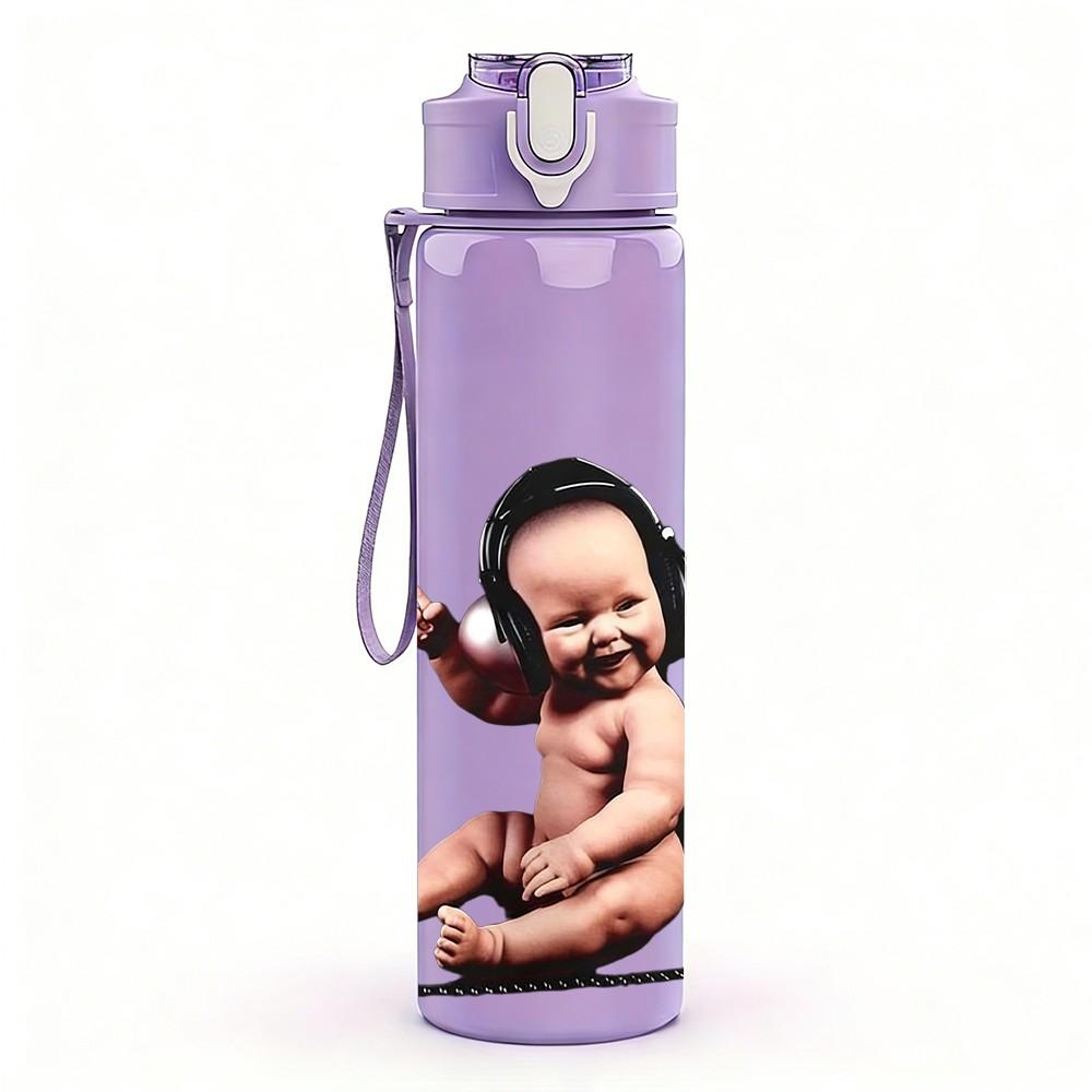 1PC Sitting Baby Cartoon 750ml Sports Water Bottle Leakproof Straw Lid Outdoor Office Home