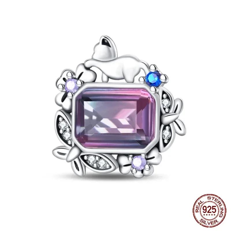 925 Silver Classic Purple Retro Heart Shape Lotus Angel Pattern Charms Beads Fit Necklace Bracelets Pendant DIY Jewelry
