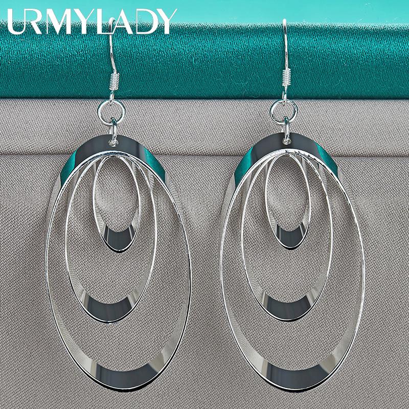 925 Sterling Silver Oval Multi Circle Swirl Earrings for Women Wedding Engagement Party Fashion Jewelry
