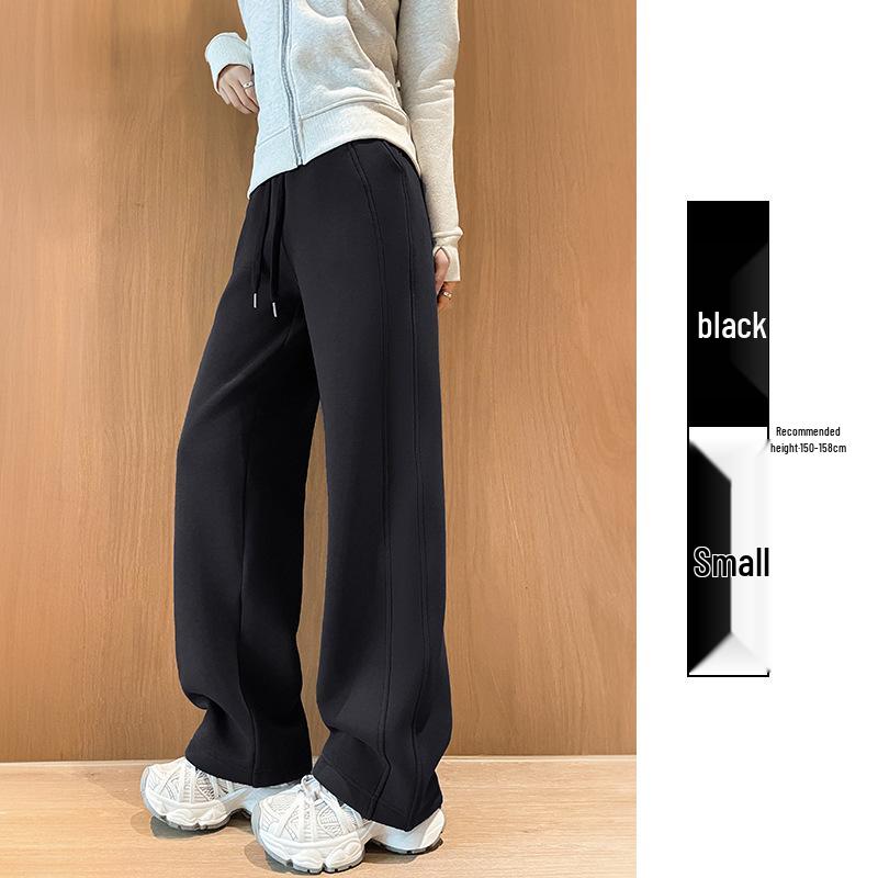American Retro Women's Floor-Length Straight-Leg Sweatpants, 175-180 Tall, Loose Fit with Slimming Effect for Spring/Autumn.