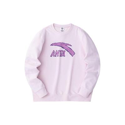 Anta Color Block Logo Print Knitted Pullover Casual Sweatshirt Unisex Sweatshirt Light-Pink 972418707-3