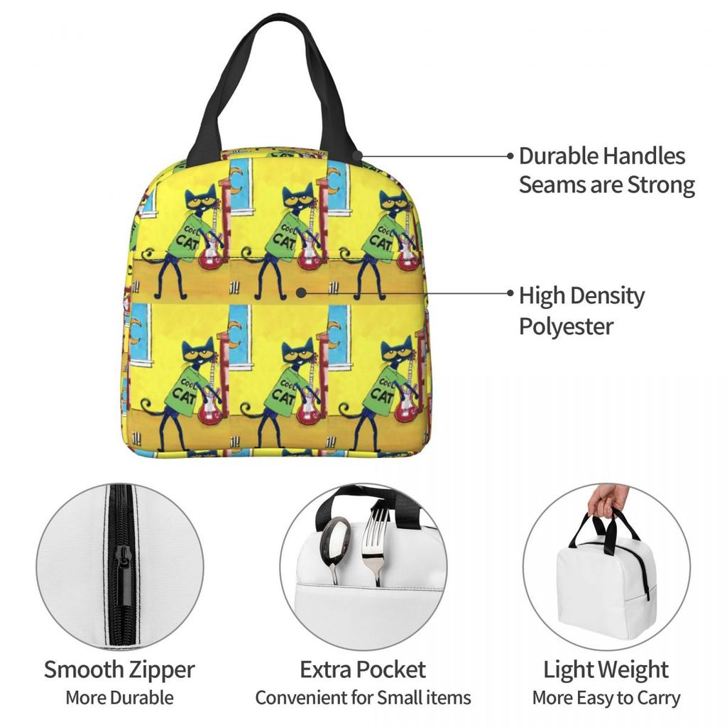 Pete The Cat Insulated Lunch Bag for Kids School Cooler Thermal Food Box Tote Leakproof Lunch Boxes Container