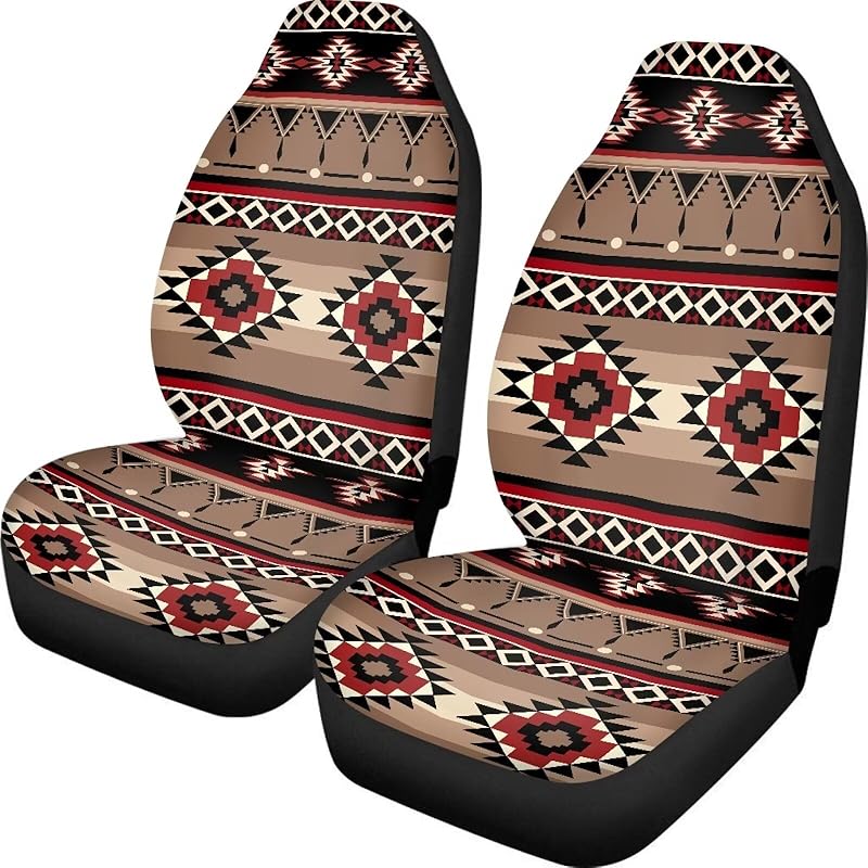 Dreaweet Navajo Print Car Seat Covers for Men Women Southwest Pattern Front Seat Protector Cover Full Set of 2pc Universal Size for Car, Truck or