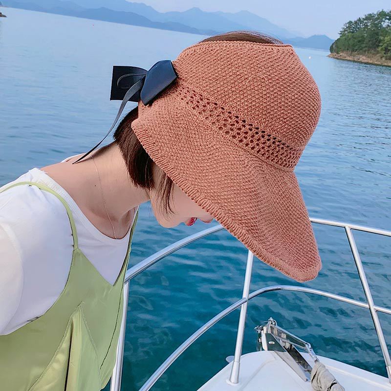 

Summer Sun Hat For Women With Wide Brim Breathable Straw Material For Outdoor Activities коричневий