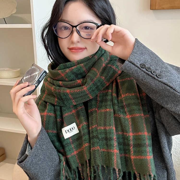 Xin Bang Bang Szalik Kobieta Zima Ciepły Kratka Szyja Para Szal Vintage Kratka Pogrubiony