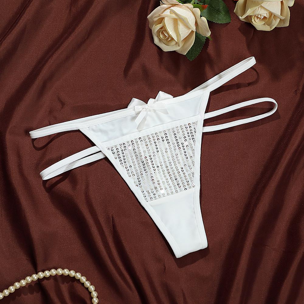 

Сексуальные стринги с пайетками: Трусики женские из ледяного шелка с двойными бретельками и бантиком Medium