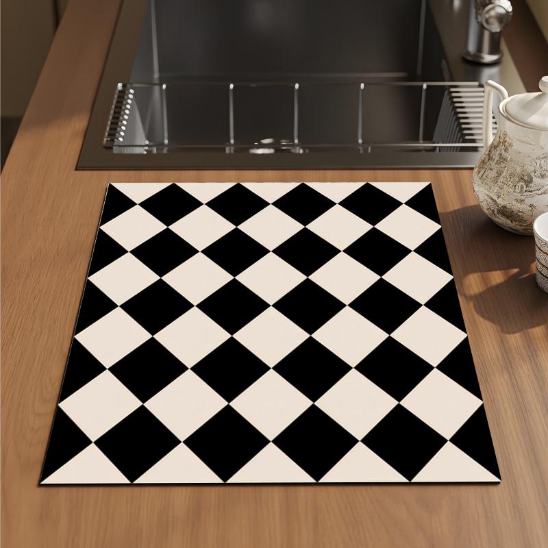 1Pcs Rubber Drying Mat With Checkerboard Pattern Drying Mat For Coffee Shop Restaurant Kitchen Carpet Tableware Durable Diatom