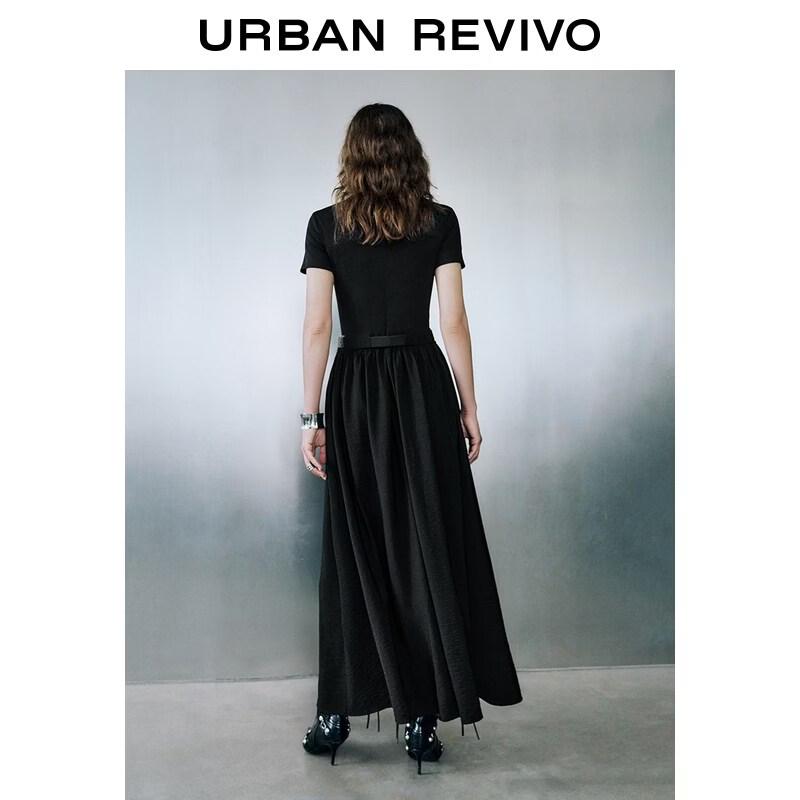 UR2026 Women's Simple Belt Round Neck Slim Dress