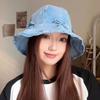 Pălărie de pescar din denim cu fundă dulce și versatilă, pălărie casual de primăvară și toamnă, pălărie bucket mică pentru față de damă, pălărie tip bazin, la modă