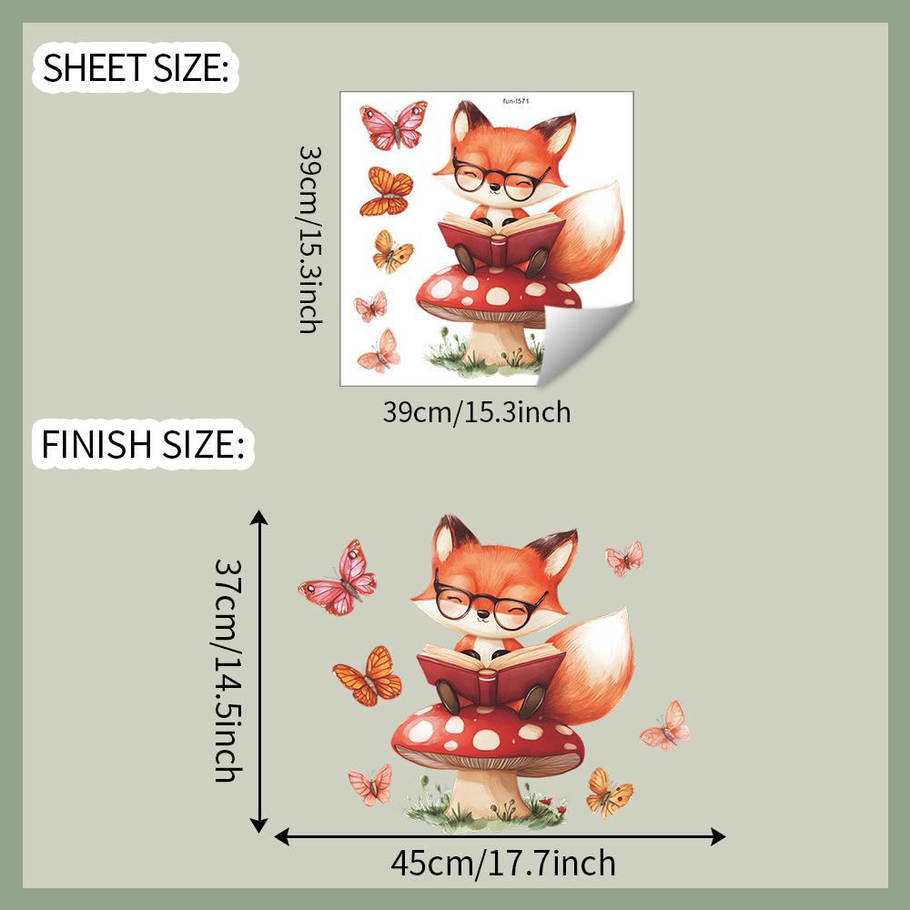 

Cute Fox with Mushroom and Butterfly Wall Sticker Fairy Forest Self-Adhesive Removable Decor for Kids Room Nursery Bedroom Living Room 39x39cm різнокольоровий
