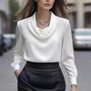 Autumn Fashion Elegant Chic Solid Color Simple Stand Collar Long Sleeve Shirt Women
