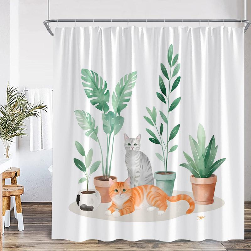 Butterfly Floral Shower Curtain Green Leaves Flowers Dragonfly Watercolour Plants Bath Curtains Polyester Fabric Bathroom Decor