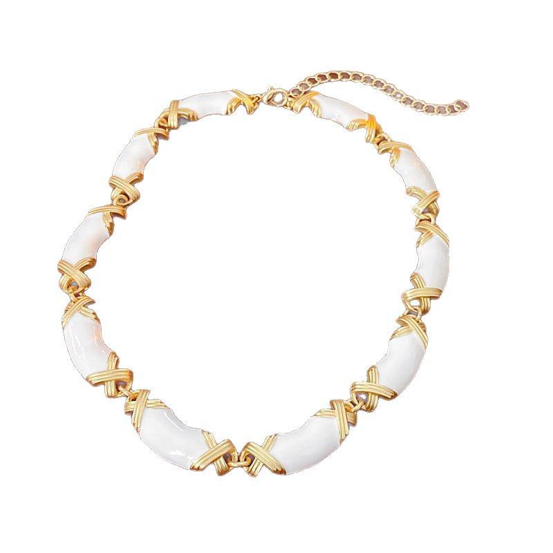 Pre-owned Vintage Retro Diamond-Encrusted Round Necklace & Clavicle Chain Set