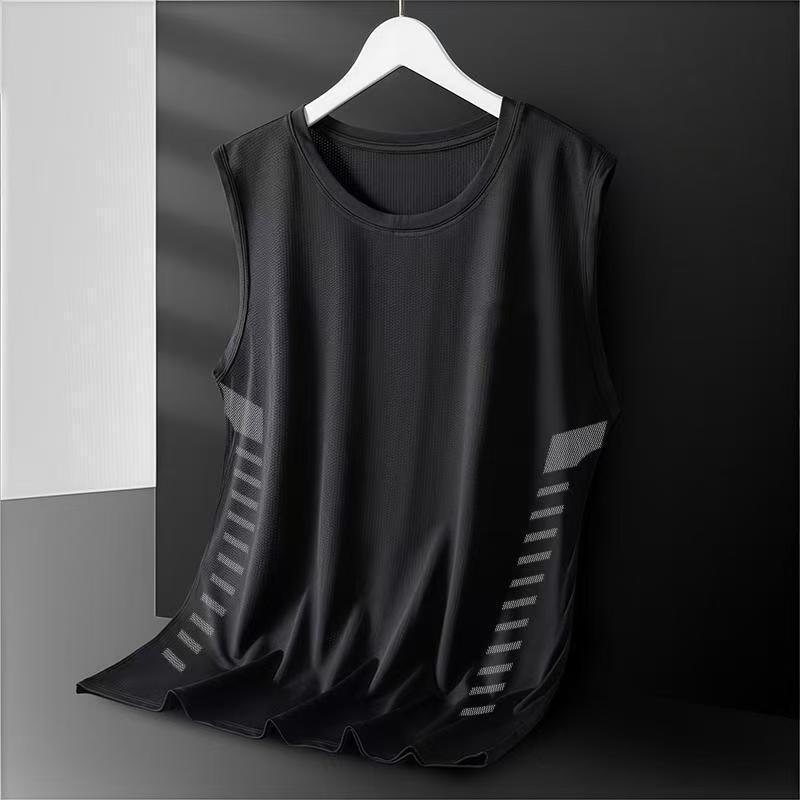 Men's Plus Size Ice Silk Sleeveless Quick-Dry Crew Neck Tank Top - Casual Loose Summer Sportswear