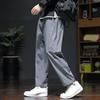 Men Spring Fall Pants with Side Pockets Drawstring Elastic Waist Wide Leg Thin Slacks Solid Color Loose Street Style Sport Trousers for Daily Wear