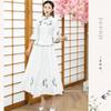 Women's Ethnic Zen Tea Art Embroidered Dress - Vintage Pan Buckle Top with Midi Skirt and Seven-Sleeve Design for Spring/Summer