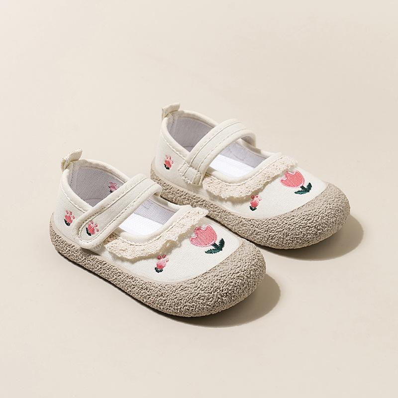 Kid sneakers spring new kids canvas shoes embroidered sneakers girl square mouth girls' shoes cute child board shoe child shoe