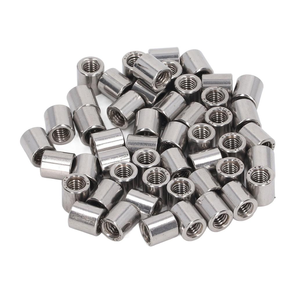 50Pcs Coupling Nut Round Rod Connector 304 Stainless Steel Female Thread M6x1.0 10 L11mm