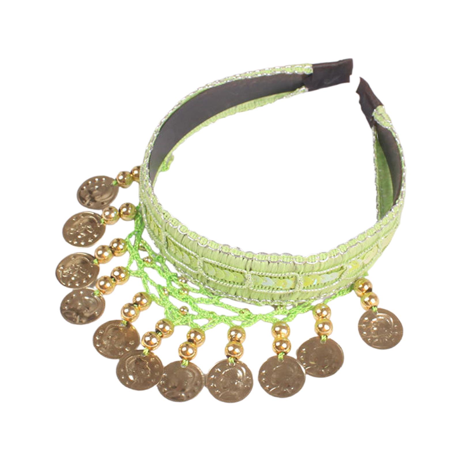

Этническое украшение для волос для танца живота, золотая монета, повязка на голову для женщин, уникальные стили, обруч для волос для музыкальных фестивалей, выступлений зелёный
