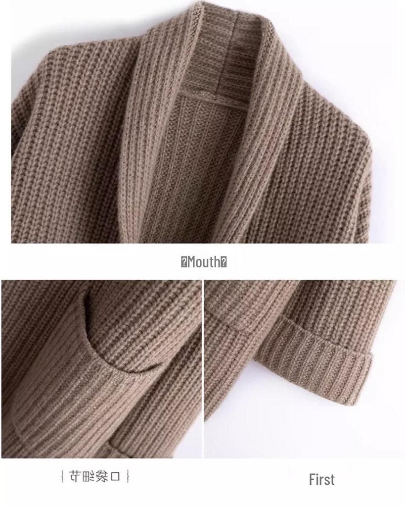 Korean Style Chunky Knit Plus Size Loose Cardigan - Autumn/Winter Women's Trendy Mid-Length Sweater Coat